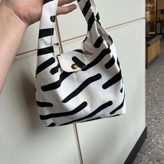 Chic Zebra Stripe Canvas Tote – Large Capacity Aesthetic Shoulder Bag