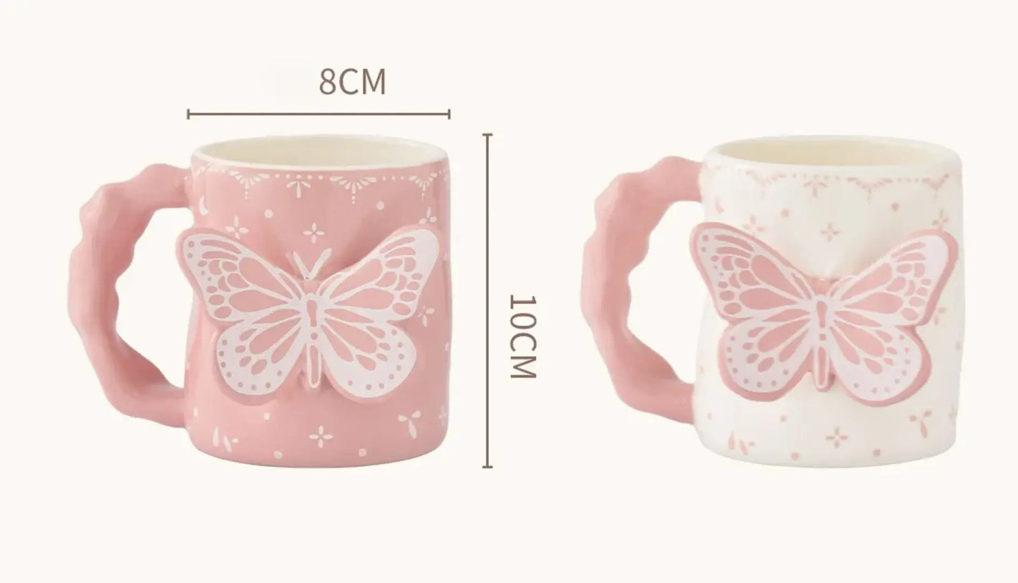 3D Relief Butterfly Ceramic Mug 🦋 Aesthetic Textured Coffee & Tea Cup – Pastel Giftware