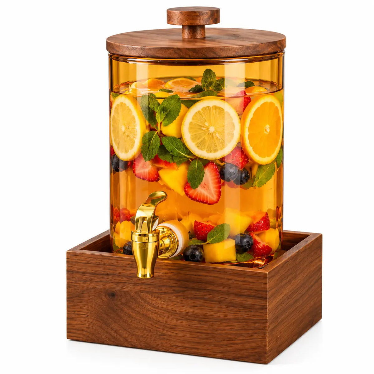 3.6L Clear Glass Drink Dispenser with Wooden Stand