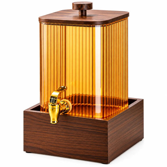 4.2L Ribbed Glass Drink Dispenser with Wooden Stand