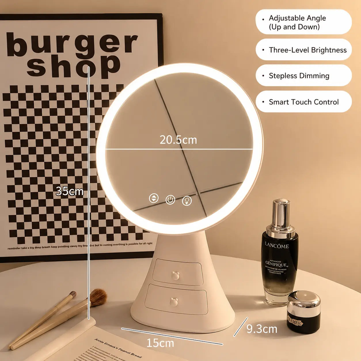 LED Touch Makeup Mirror with Storage Drawers - Adjustable Vanity Mirror
