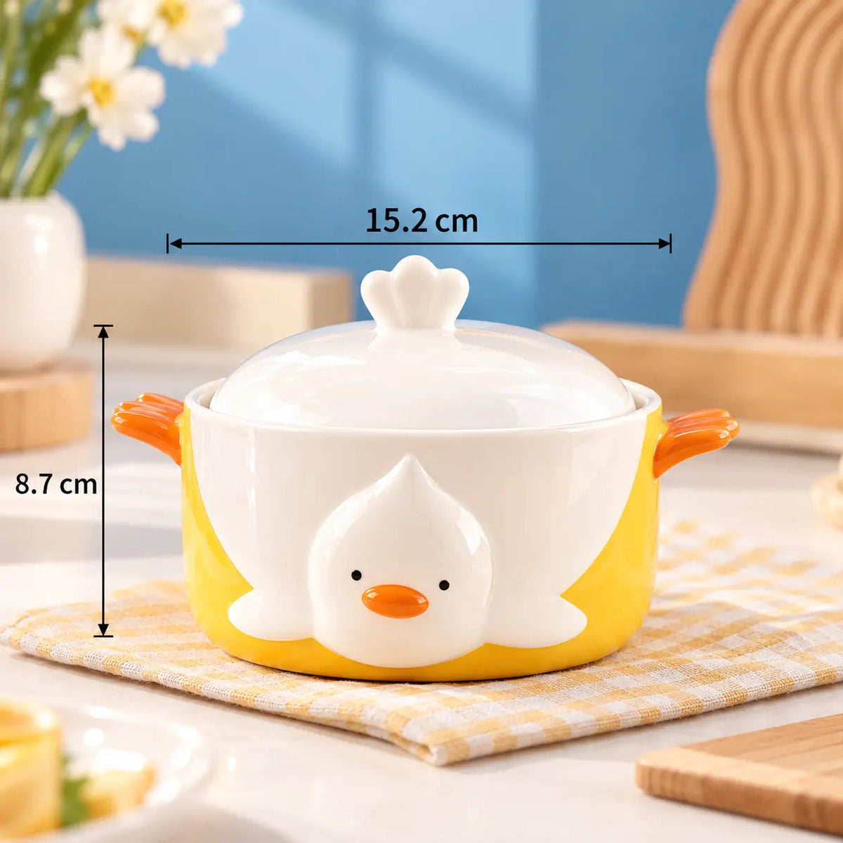Chick Face Ceramic Bowl with Lid & Wing Handles