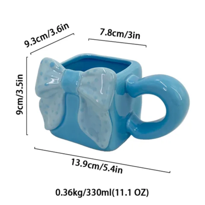 Artisan Square Bow Ceramic Mug – Aesthetic 3D Ribbon Coffee & Matcha Cup
