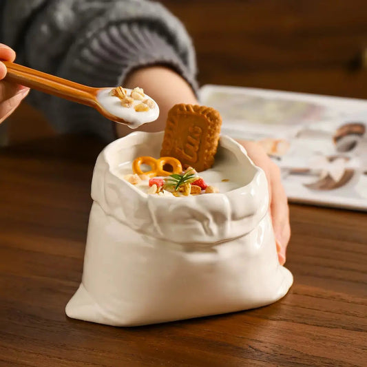 Ceramic Paper Bag Mug – Unique Coffee Cup with Glass Straw