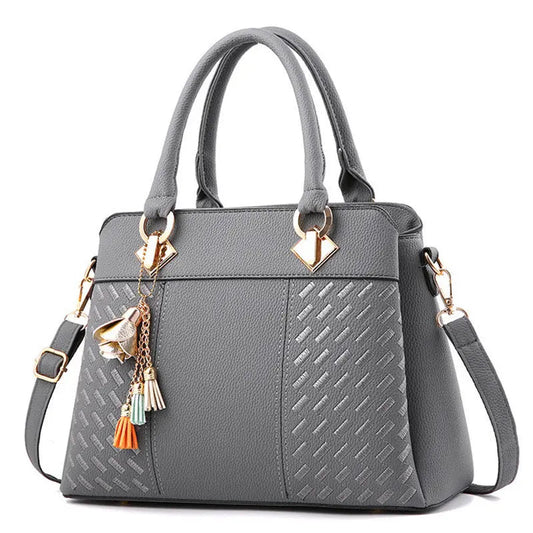 Avenue Tassel Tote – Structured Woven-Panel Handbag & Multi-Way Shoulder Bag