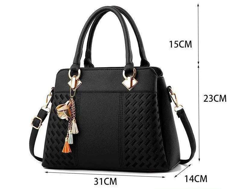 Avenue Tassel Tote – Structured Woven-Panel Handbag & Multi-Way Shoulder Bag