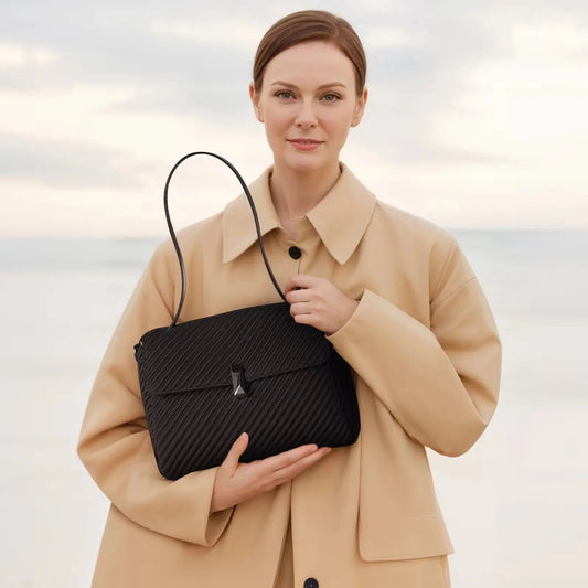 Elegant Pleated Dual-Handle Tote – Minimalist Convertible Shoulder Bag & Crossbody