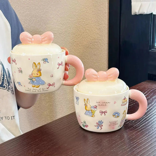 Bunny Bow Ceramic Mug with Lid