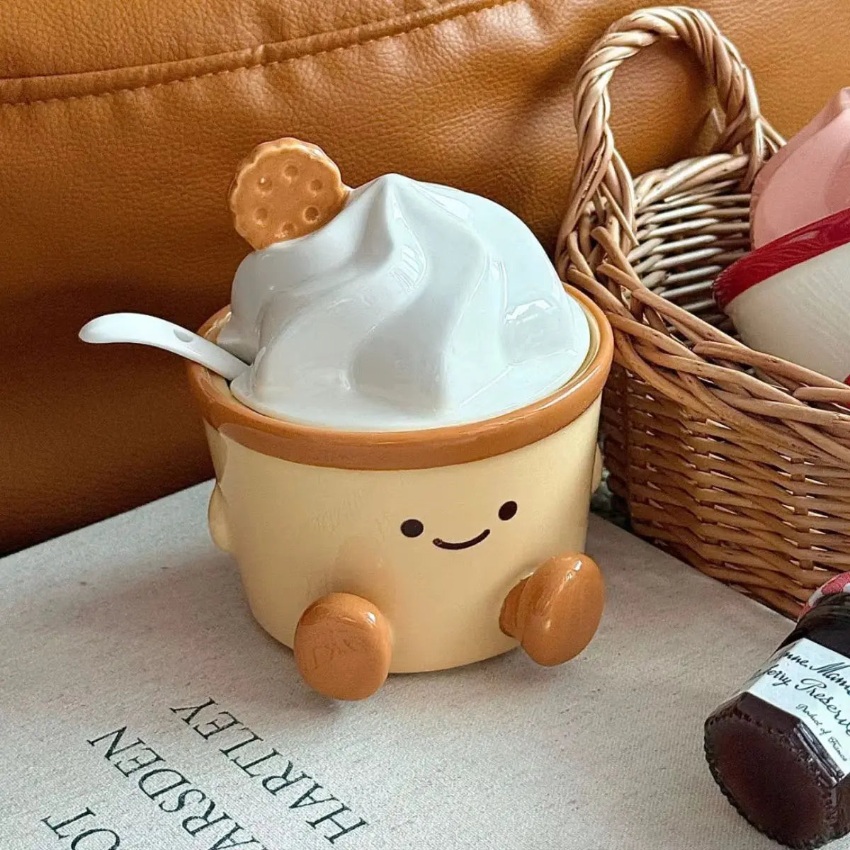 Ceramic Dessert Cup with Lid & Spoon
