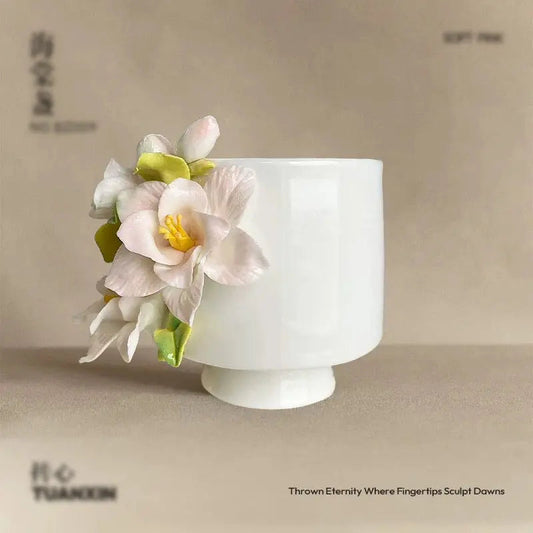 Sculpted Flower Ceramic Mug - Artistic Handmade-Look Coffee Cup