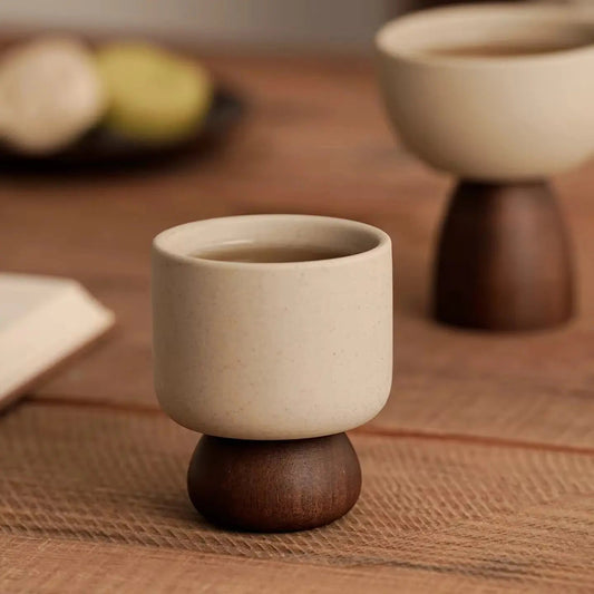 Arcadian Pedestal Serving Bowl β Minimalist Ceramic & Oak-Tone Base