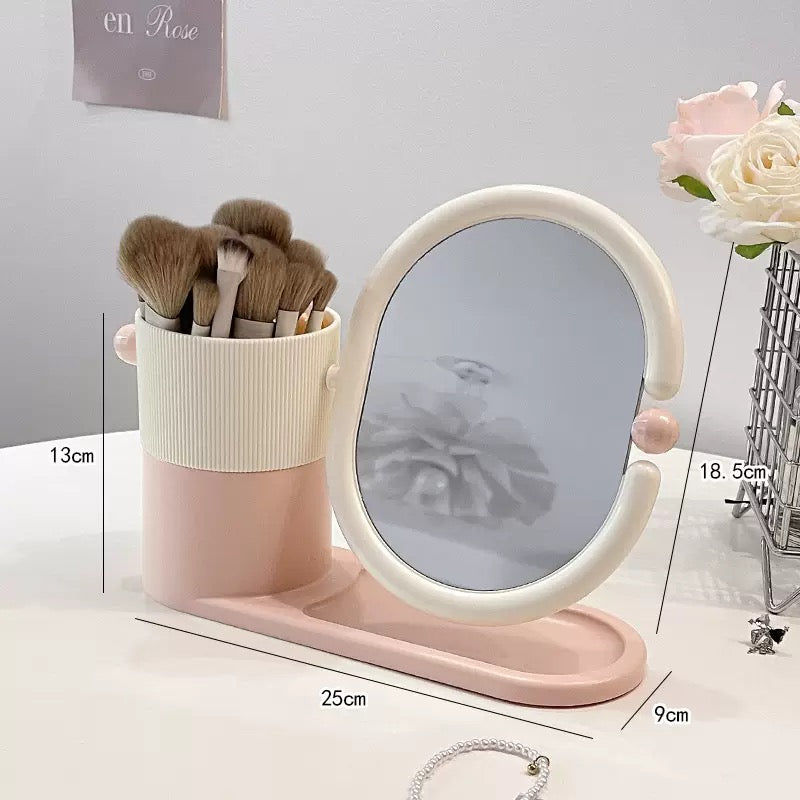 Aesthetic 360° Rotating Vanity Mirror – Integrated Makeup & Jewelry Organizer