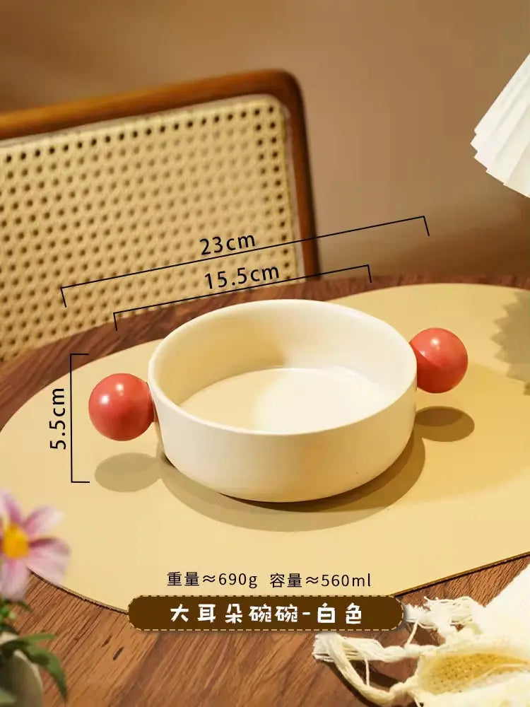 Ear Handle Ceramic Pet Bowl - Pastel Food Bowl