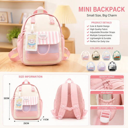 Mini Kids Backpack - Lightweight Pastel School & Travel Bag