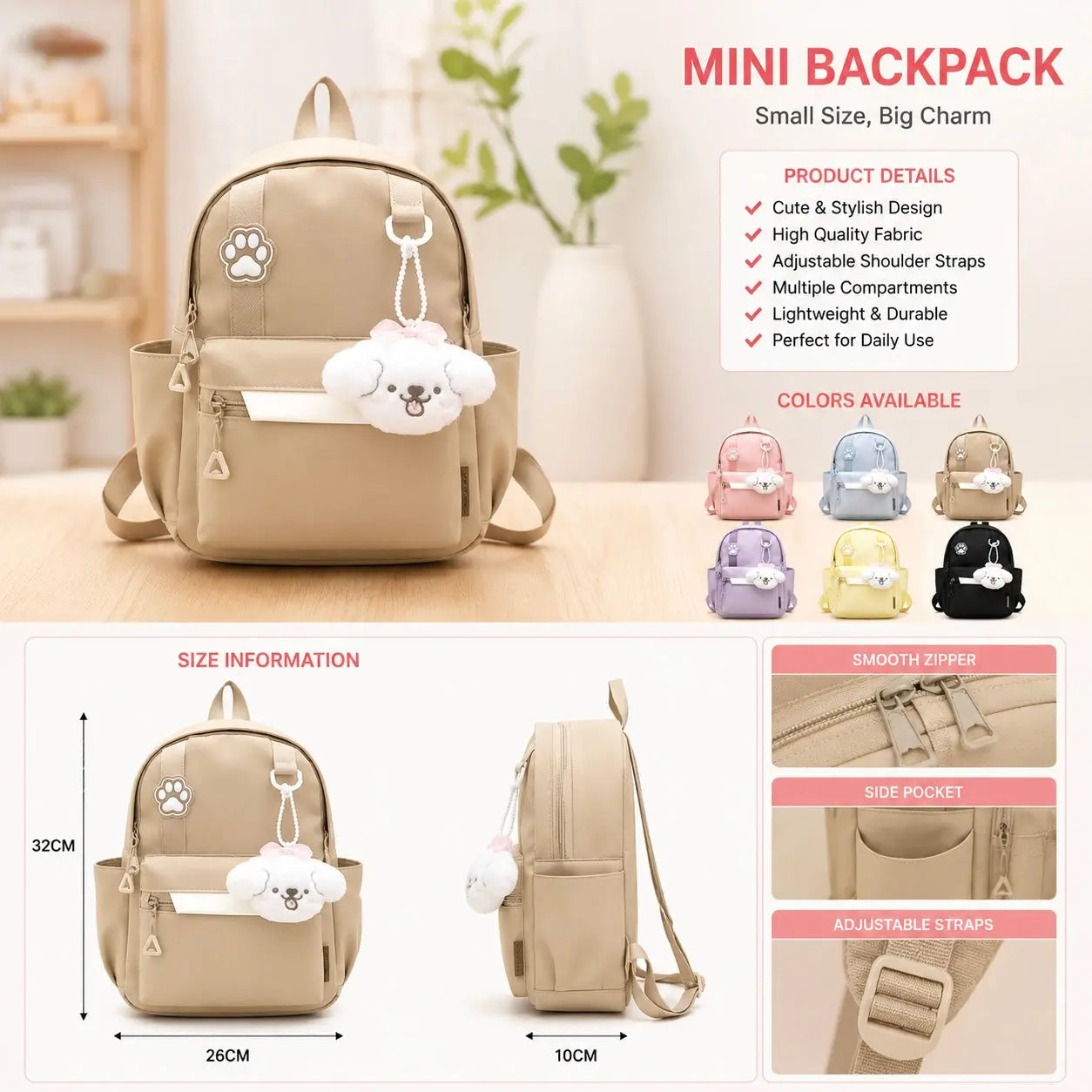 Mini Kids Backpack with Plush Charm - Cute School & Travel Bag