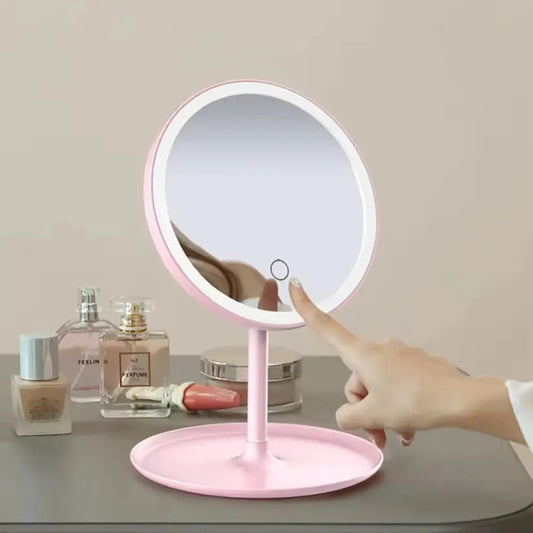 Rechargeable LED Makeup Mirror with Touch Sensor & Storage Tray