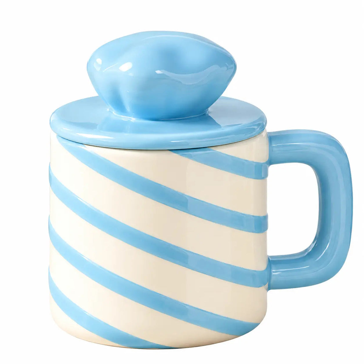 Pastel Stripe Ceramic Coffee Mug with Lid