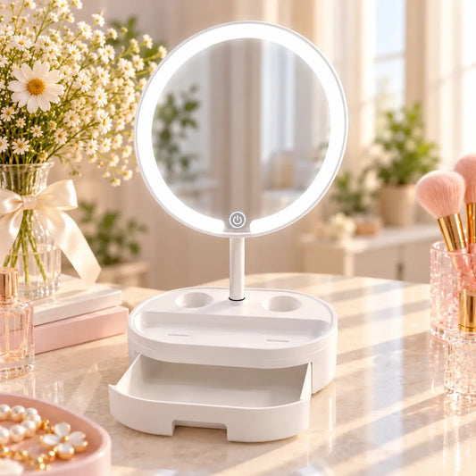 LED Vanity Mirror with Makeup Storage Drawer