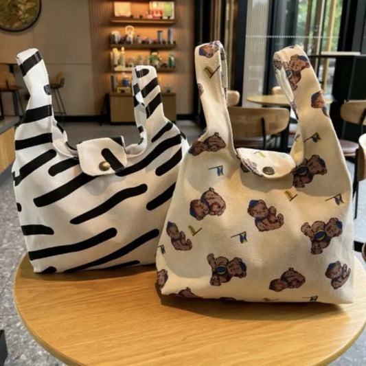 Chic Zebra Stripe Canvas Tote – Large Capacity Aesthetic Shoulder Bag