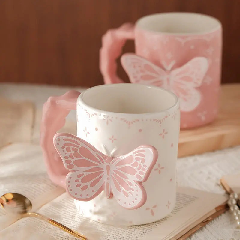 3D Relief Butterfly Ceramic Mug 🦋 Aesthetic Textured Coffee & Tea Cup – Pastel Giftware