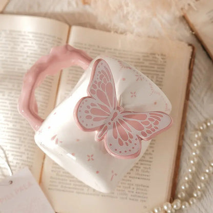 3D Relief Butterfly Ceramic Mug 🦋 Aesthetic Textured Coffee & Tea Cup – Pastel Giftware