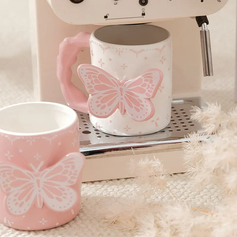 3D Relief Butterfly Ceramic Mug 🦋 Aesthetic Textured Coffee & Tea Cup – Pastel Giftware