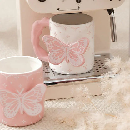 3D Relief Butterfly Ceramic Mug 🦋 Aesthetic Textured Coffee & Tea Cup – Pastel Giftware