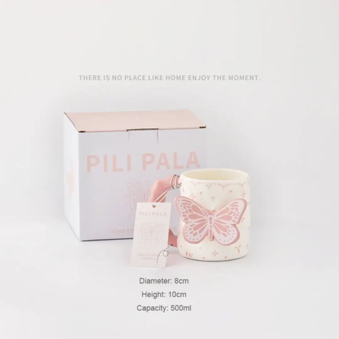 3D Relief Butterfly Ceramic Mug 🦋 Aesthetic Textured Coffee & Tea Cup – Pastel Giftware