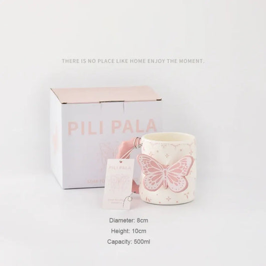 3D Relief Butterfly Ceramic Mug 🦋 Aesthetic Textured Coffee & Tea Cup – Pastel Giftware