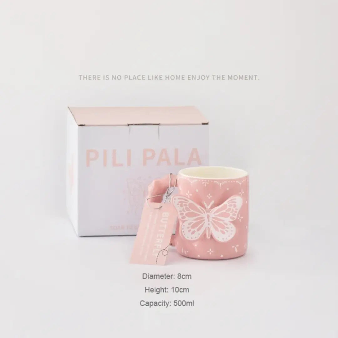 3D Relief Butterfly Ceramic Mug 🦋 Aesthetic Textured Coffee & Tea Cup – Pastel Giftware