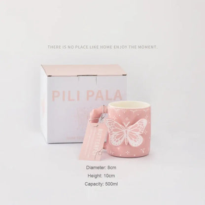 3D Relief Butterfly Ceramic Mug 🦋 Aesthetic Textured Coffee & Tea Cup – Pastel Giftware