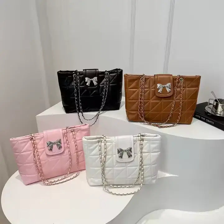 Luxe Quilted Bow Chain Bag – Elegant Mini Tote & Crossbody Shoulder Purse