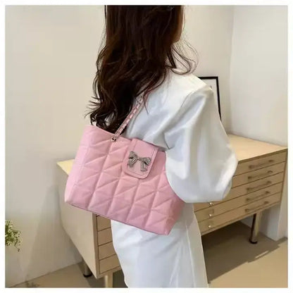 Luxe Quilted Bow Chain Bag – Elegant Mini Tote & Crossbody Shoulder Purse