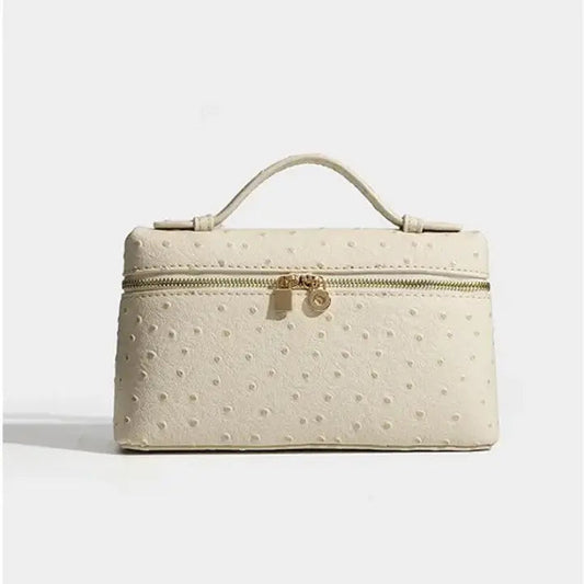 Oasis Embossed Vanity Case – Minimalist Ostrich-Texture Travel Organizer
