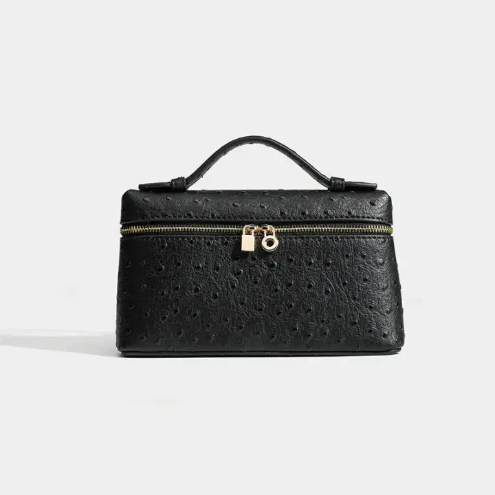 Oasis Embossed Vanity Case – Minimalist Ostrich-Texture Travel Organizer