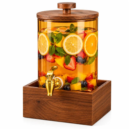 3.6L Clear Glass Drink Dispenser with Wooden Stand