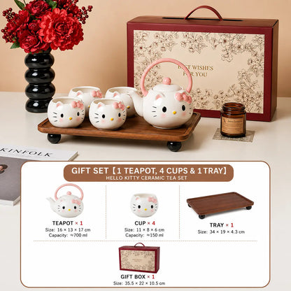 Cat-Themed Ceramic Tea Set with Teapot & 4 Cups – Gift Box Included