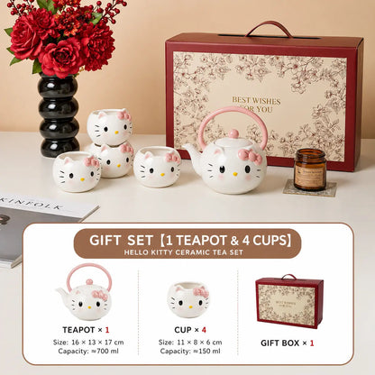 Cat-Themed Ceramic Tea Set with Teapot & 4 Cups – Gift Box Included