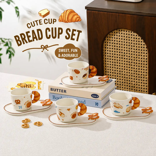 Bread-Shaped Ceramic Mug & Snack Plate Set with Croissant Handle