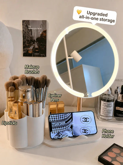 LED Vanity Mirror with Storage Organizer & Phone Holder