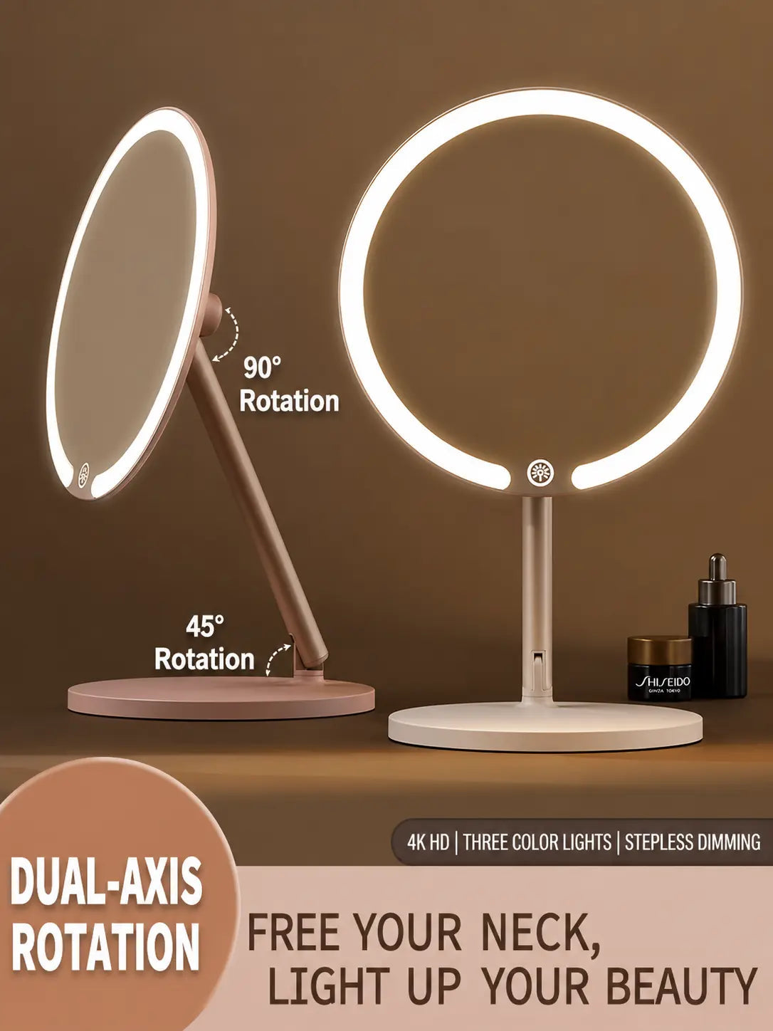 LED Makeup Mirror with Adjustable Stand - 3 Color Light Vanity Mirror