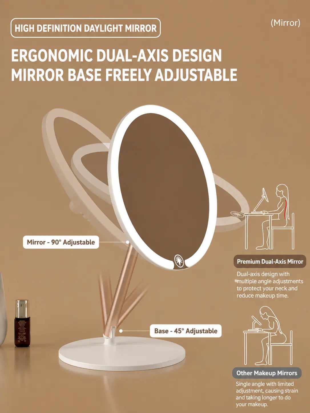 LED Makeup Mirror with Adjustable Stand - 3 Color Light Vanity Mirror