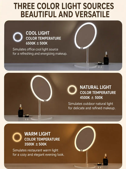LED Makeup Mirror with Adjustable Stand - 3 Color Light Vanity Mirror