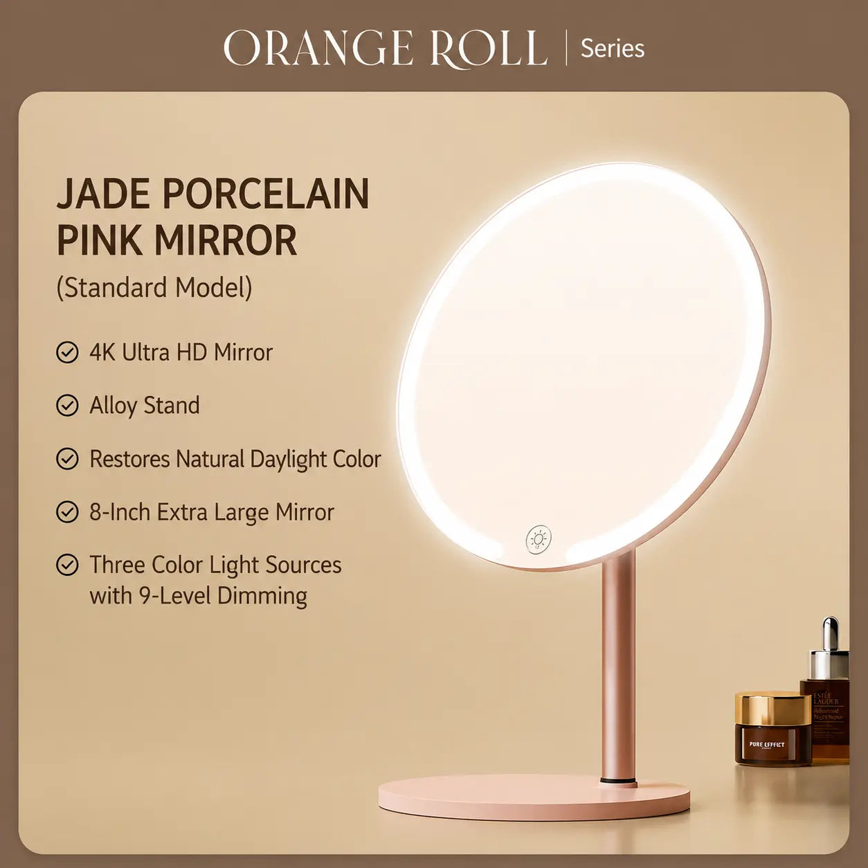 LED Makeup Mirror with Adjustable Stand - 3 Color Light Vanity Mirror