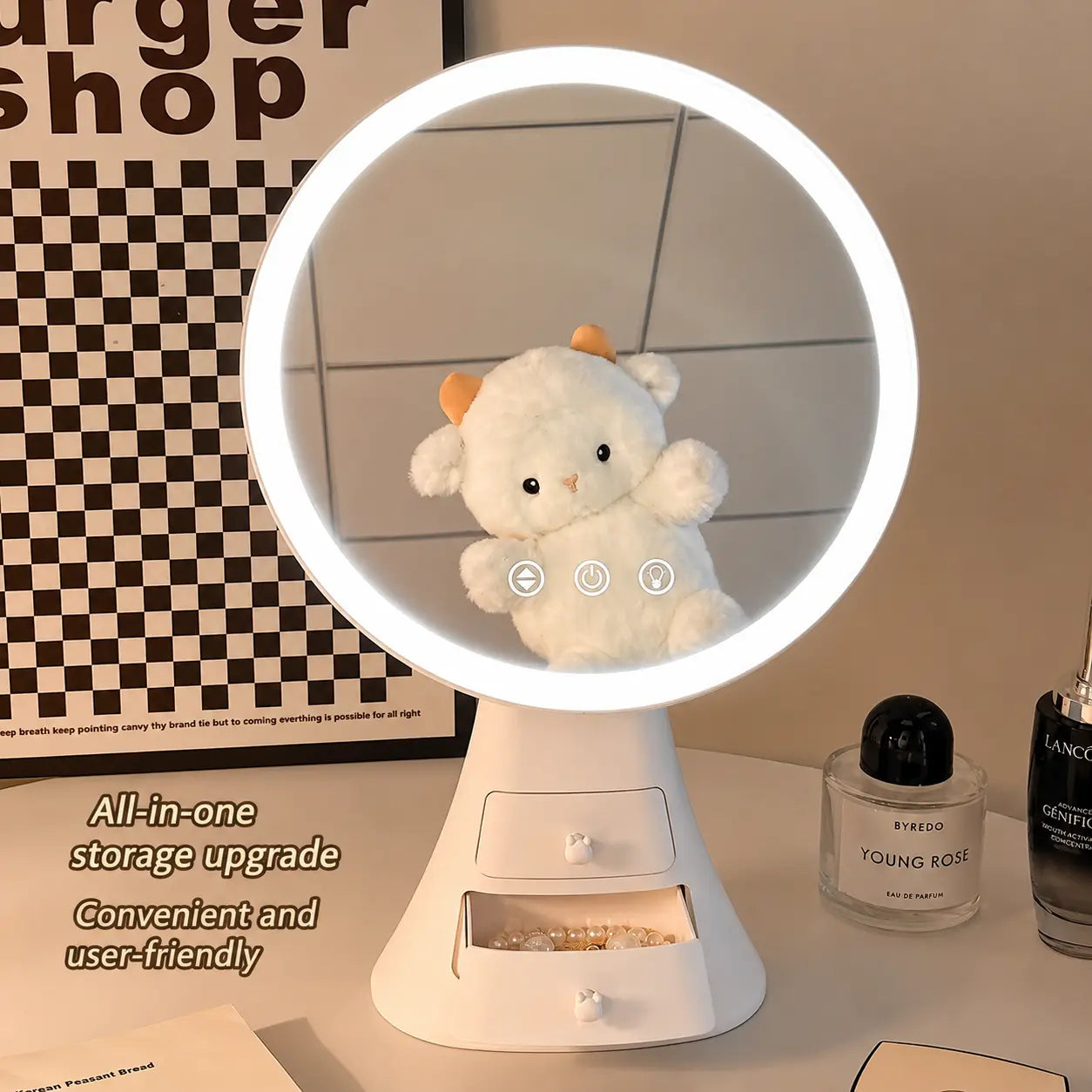 LED Touch Makeup Mirror with Storage Drawers - Adjustable Vanity Mirror
