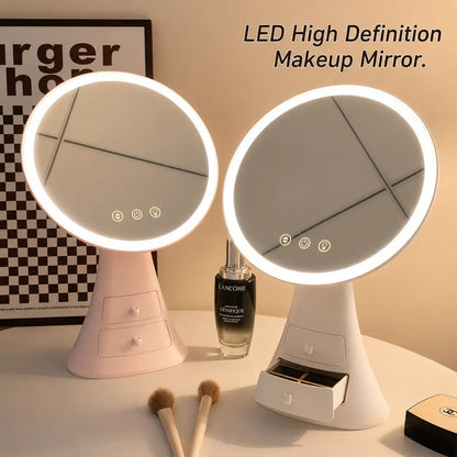 LED Touch Makeup Mirror with Storage Drawers - Adjustable Vanity Mirror