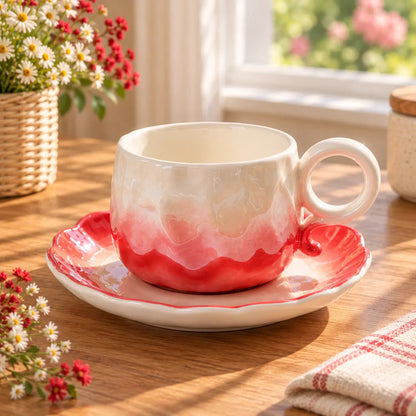 Pastel Ombre Ceramic Cup with Flower Saucer