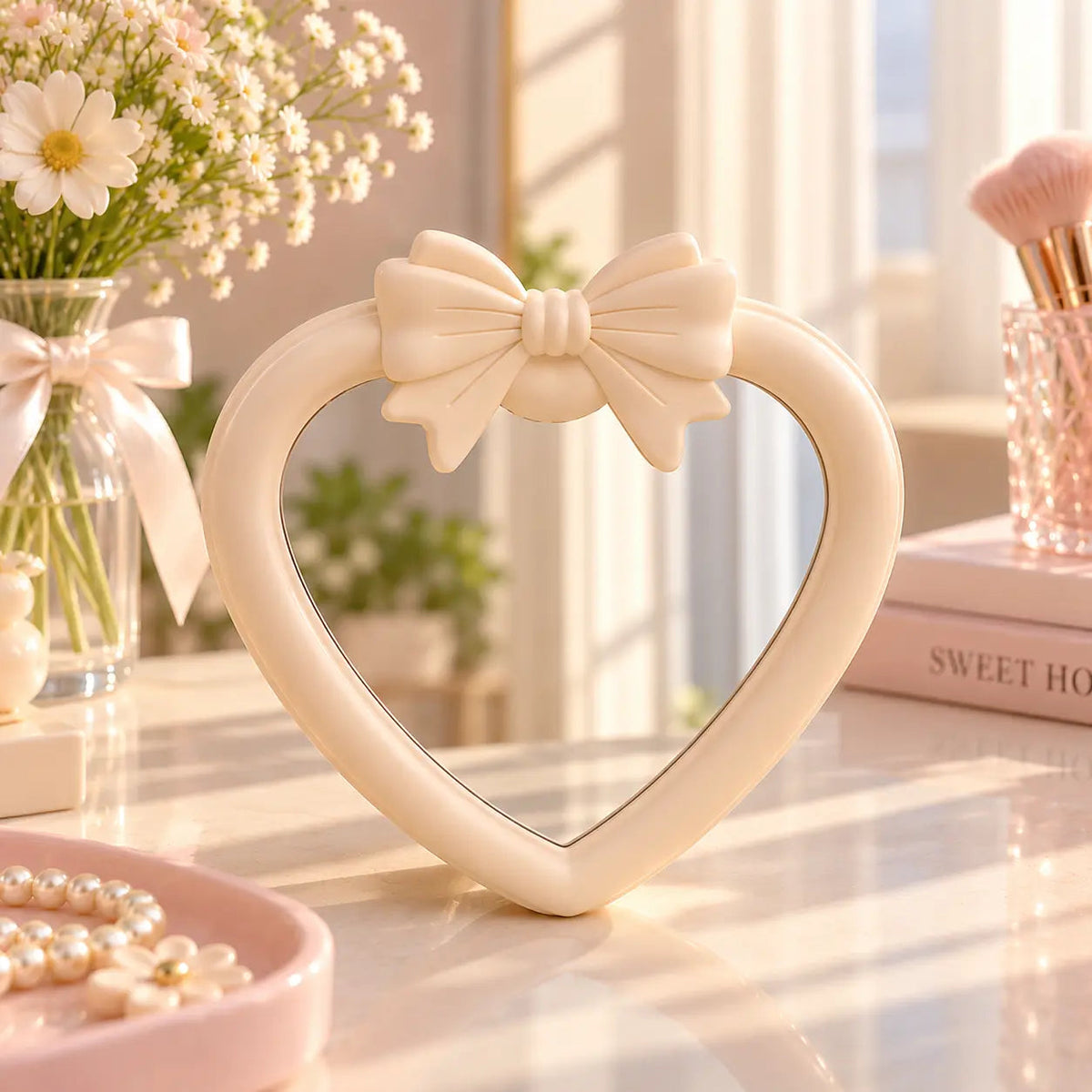 Heart-Shaped Vanity Mirror with Oversized Bow