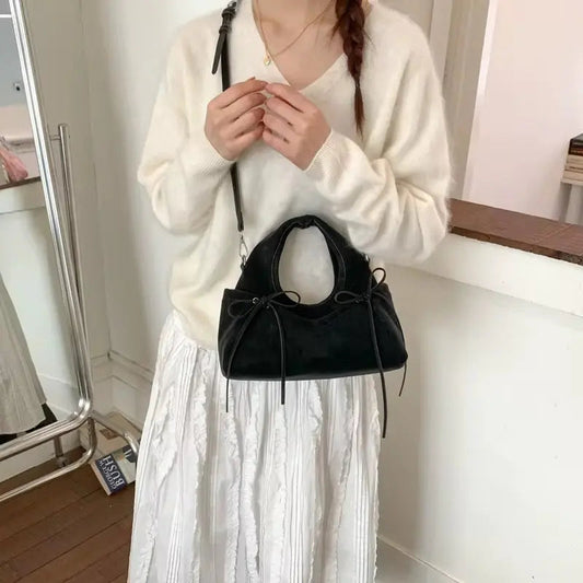 Chic Bow Accent Shoulder Bag – Soft Crossbody Handbag