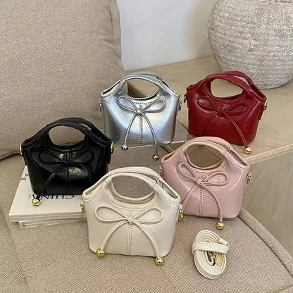 Mini Bowtie Handbag & Crossbody Purse with Gold Bead Accents